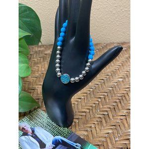 Rustic Cuff Blue Turquoise Beaded Bracelet Jewelry